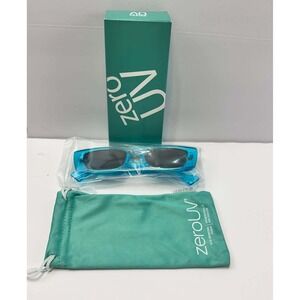 Chunky Retro Rectangle Sunglasses Blue Transparent Frame UV400 Unisex w Case